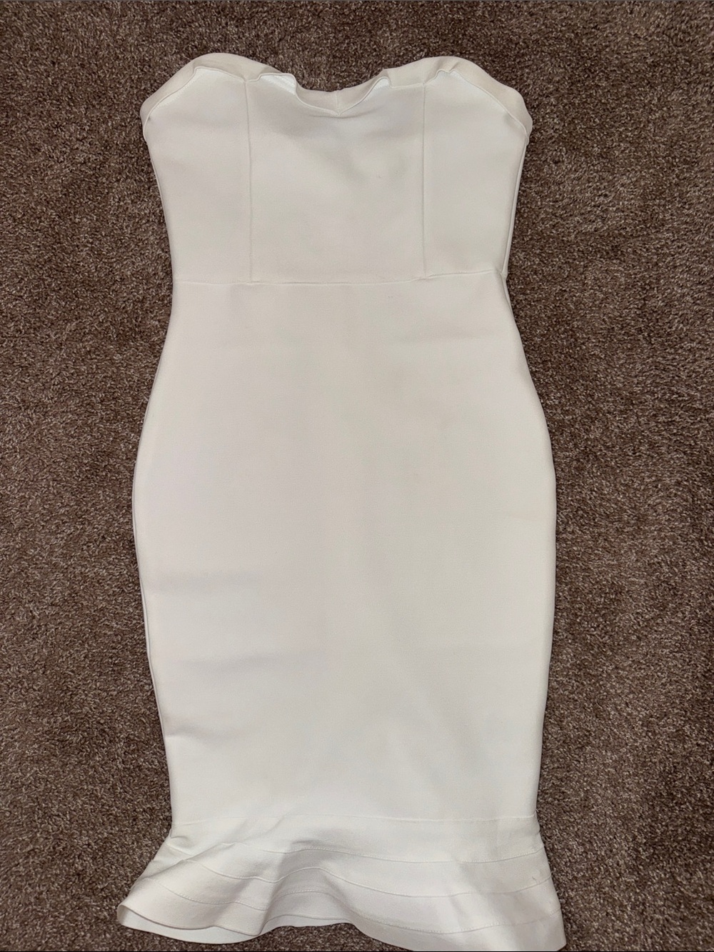 Strapless White Sheath Dress with Ruffle Hem